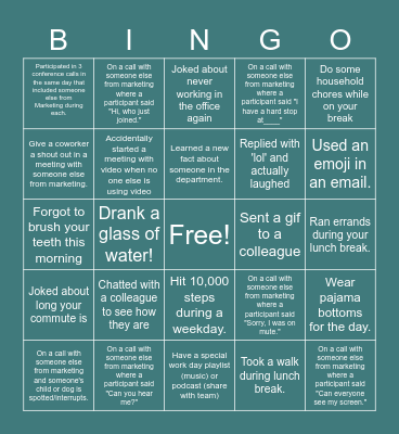 Remote Work Bingo Card