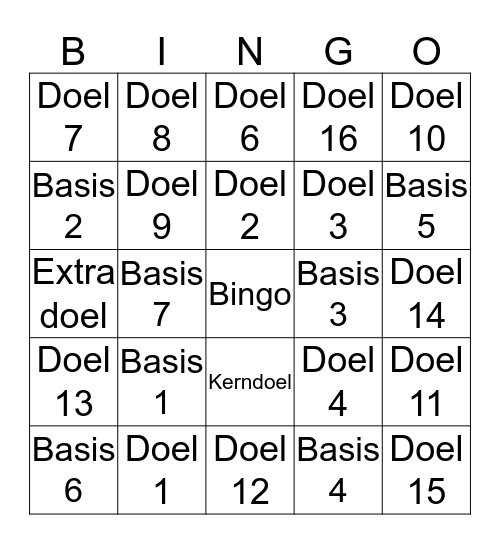 Basis en Doelen Bingo Card