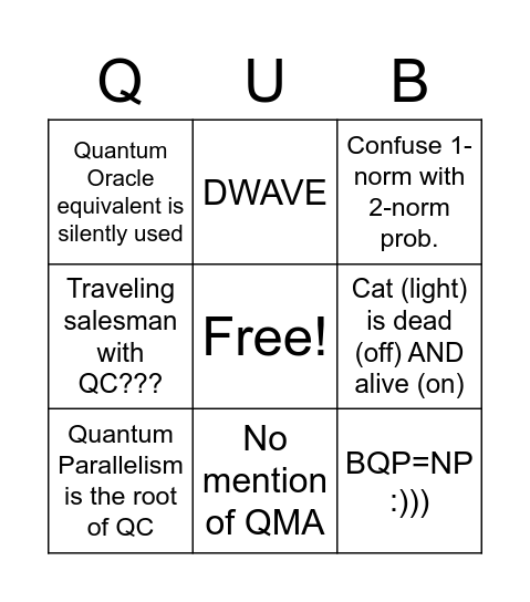 Quantum Facepam Bingo Card