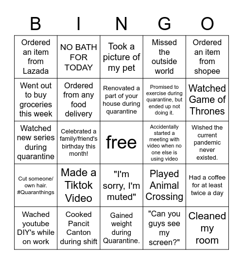 WFH/Online Bingo (Night) Bingo Card