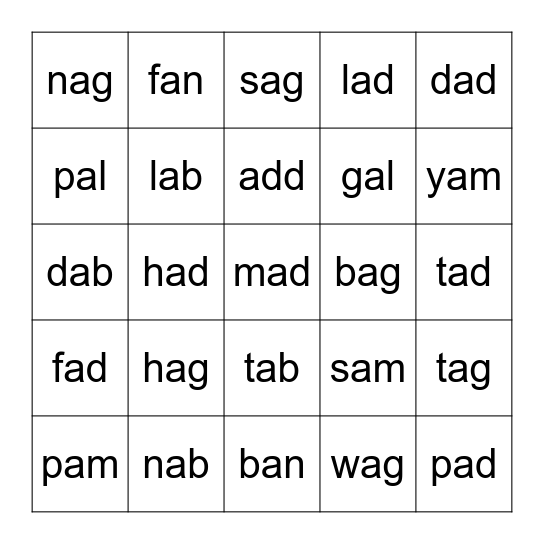 Fingerspelling - 3 letter - group 1 Bingo Card