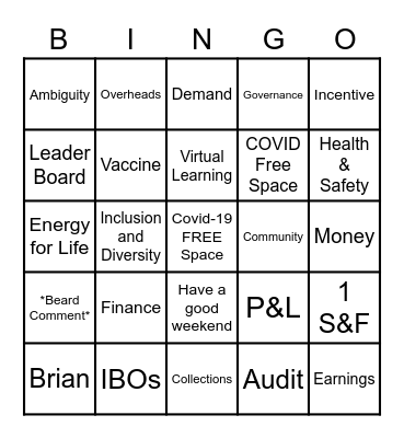 S&F Town Hall Bingo Card