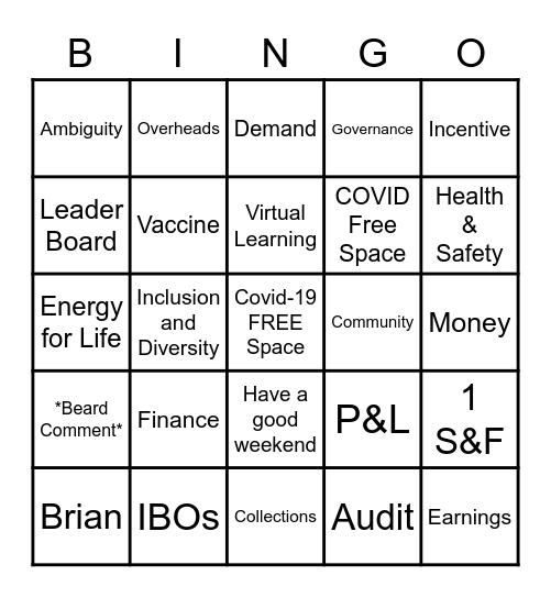 S&F Town Hall Bingo Card