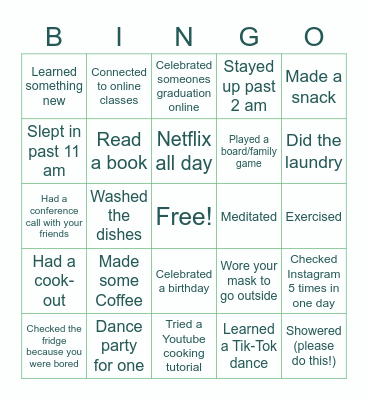 Staying Safe Indoors Bingo Card