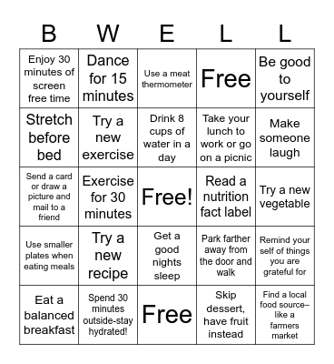 B-Well Bingo Card