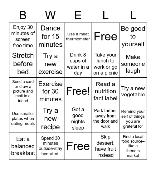 B-Well Bingo Card