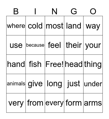 Lesson 10 & 11  Bingo Card
