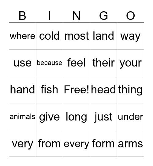 Lesson 10 & 11  Bingo Card