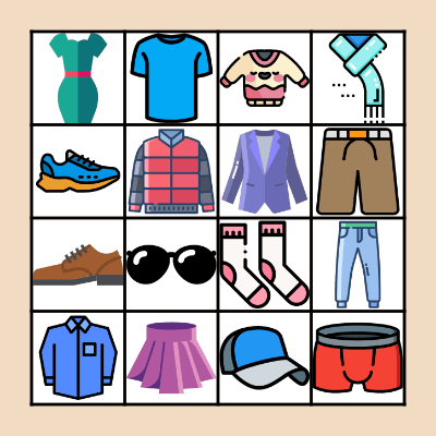 Les vêtements Bingo Card