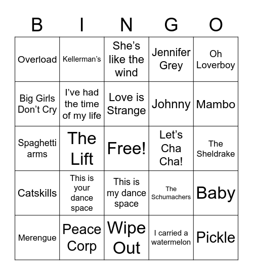 Dirty Dancing Bingo Card