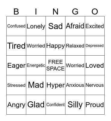 Feelings Bingo Card