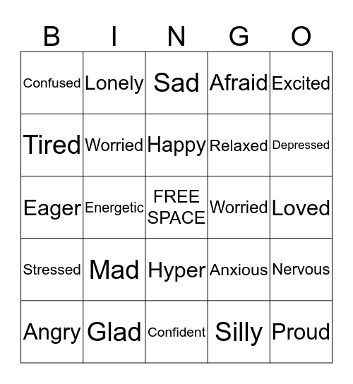 Feelings Bingo Card