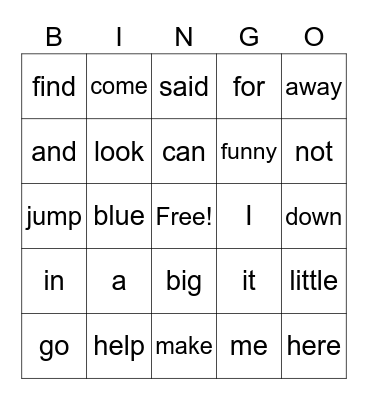 Pre-Kindergarten Bingo Card