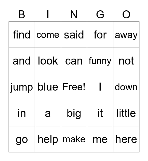 Pre-Kindergarten Bingo Card