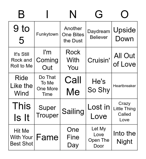 Songs as old as Emma Bingo Card