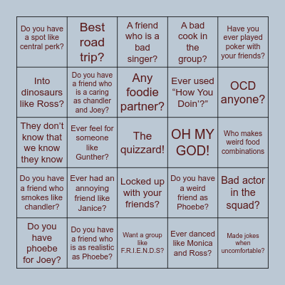 Let’s walk a memory lane with F.R.I.E.N.D.S Bingo Card