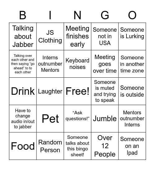 Jabber Bingo Card