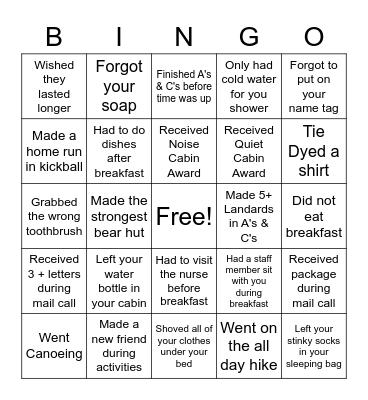 Morning Activities Bingo Card