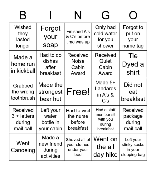 Morning Activities Bingo Card