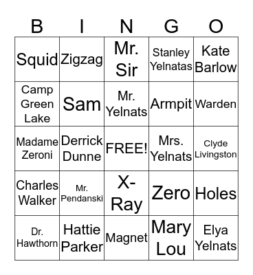 Holes Bingo Card