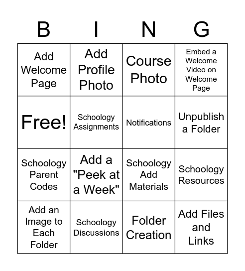 Schoology Bingo (Beginner) Bingo Card