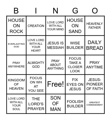 BIBLE BINGO Card