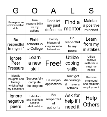 Goals Bingo Card