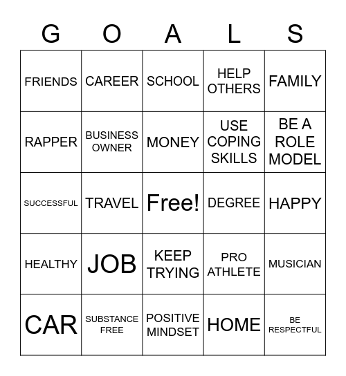 Goals Bingo Card