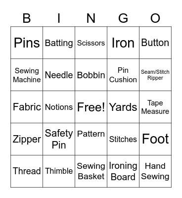 Sewing Tools Bingo Card