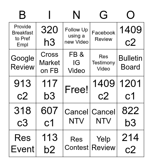 LACF July Bingo Card