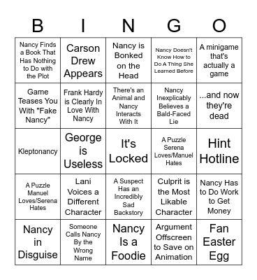 Nancy Bingo 2 Bingo Card