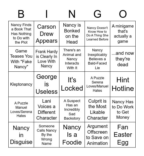 Nancy Bingo 2 Bingo Card