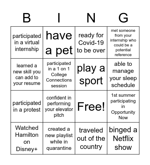 Opportunity Now BINGO! Bingo Card