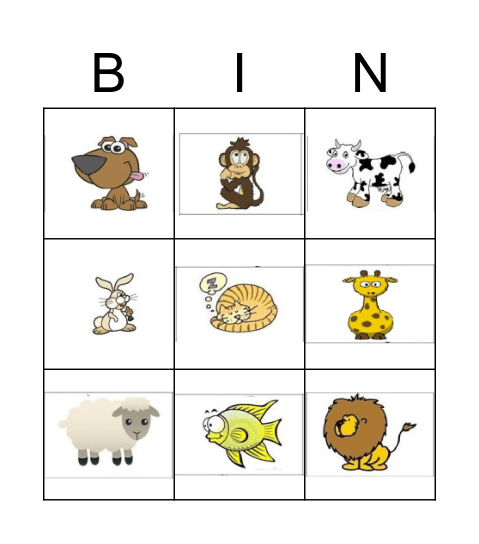 Bingo of animals Bingo Card