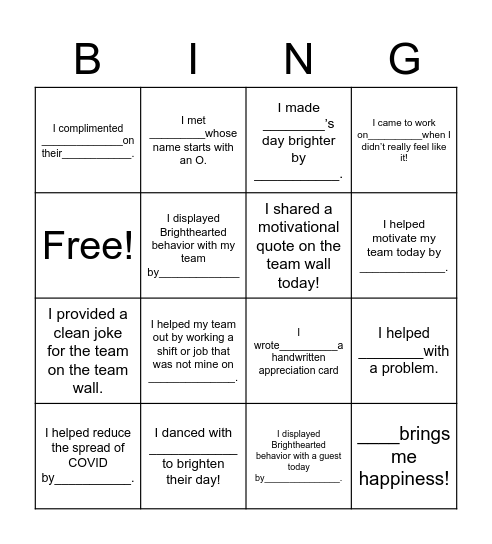 Brighthearted Bingo Card