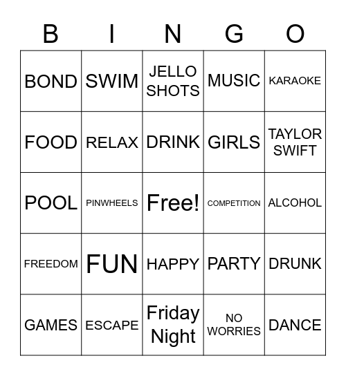 Girls Night Out Bingo Card