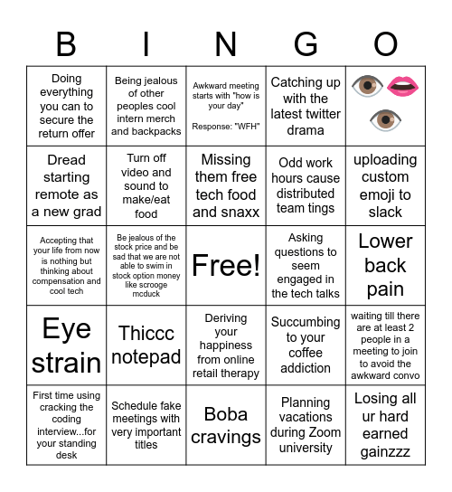 WFH intern gang Bingo Card