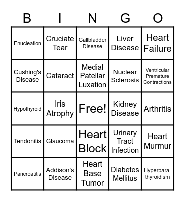 Doggy Diseases Bingo Card