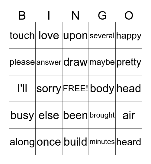 SIGHT WORD BINGO Card