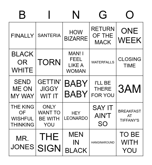 ALL OUT 90'S Bingo Card