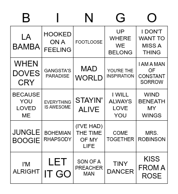 SOUNDTRACK SONGS Bingo Card