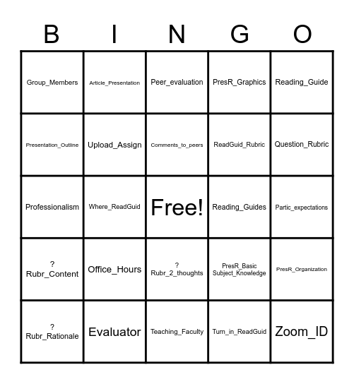 Syllabus Bingo Card