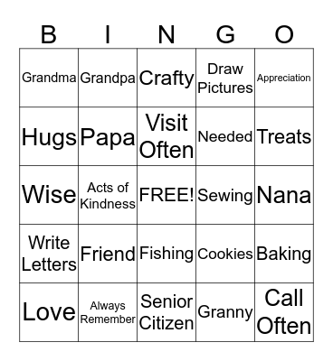 We Love the Elderly! Bingo Card