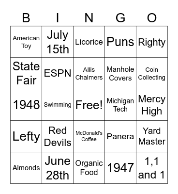 Jim and Ellen Bingo Card