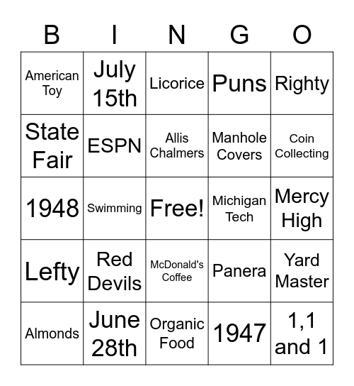 Jim and Ellen Bingo Card
