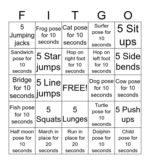 FITGO Bingo Card