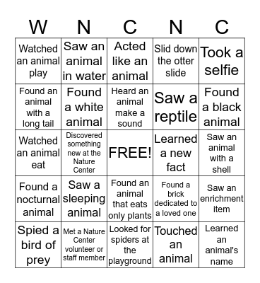 Western North Carolina Nature Center Bingo! Bingo Card