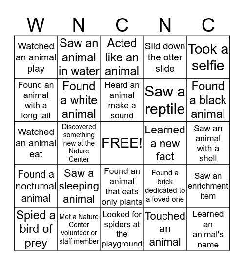 Western North Carolina Nature Center Bingo! Bingo Card