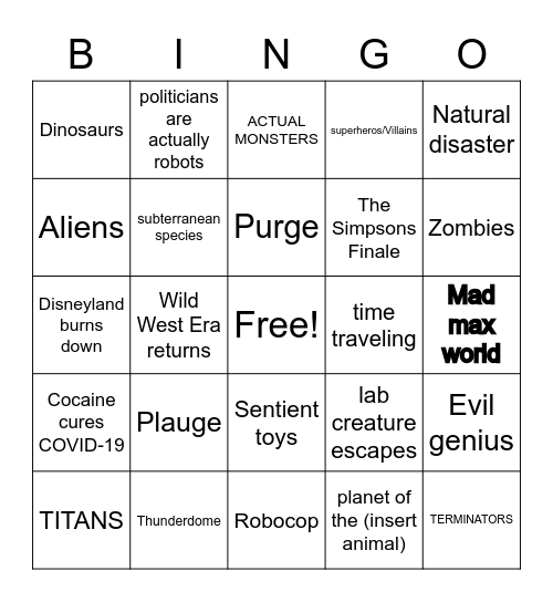 2020 bingo Card