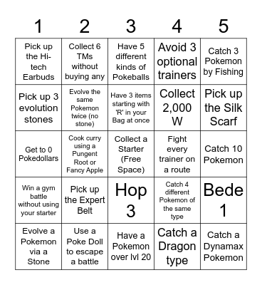 Sword and Shield Lockout Bingo Card